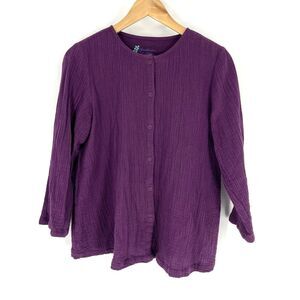 Gudrun Sjoden Blouse Small Womens Purple Organic Cotton Crinkle Gauze Button Up
